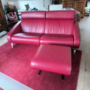 2-seater sofa & pouffe, Steiner Faubourg red leather