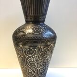 Ancien Vase en Acier Damasquiné d'Argent Style Indo-Persan Travail Marocain