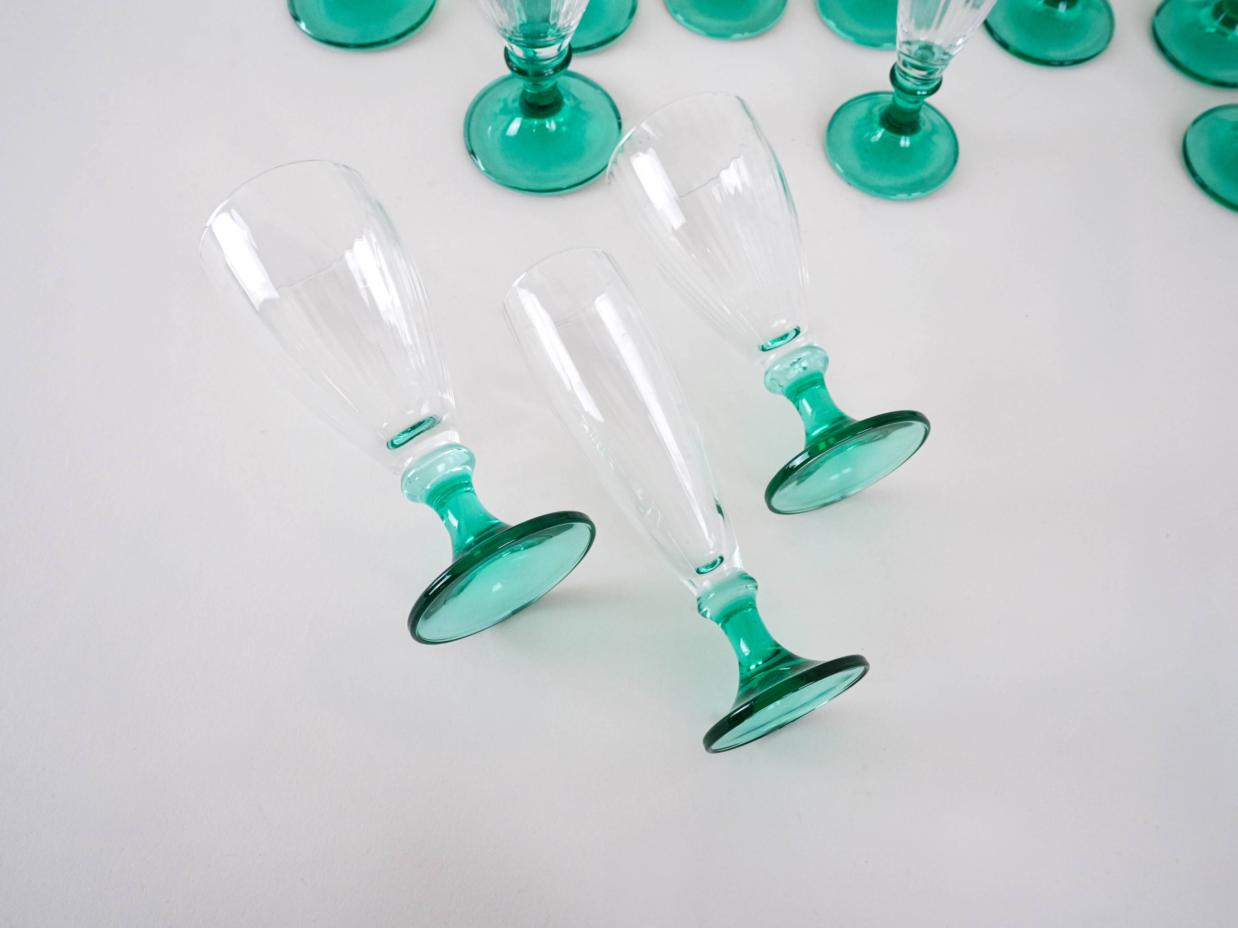 Set of wine and champagne glasses, 1970s, made in Italy