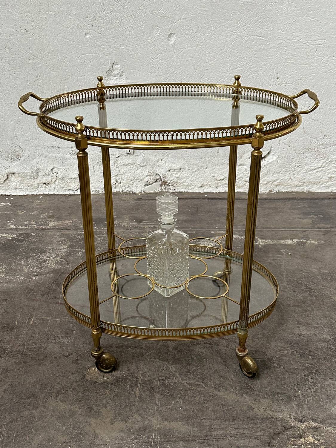 Rolling serving cart, brass service trolley