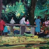 Landscape oil on panel Giuseppe Cavallini (Livorno 1916-2000) Villa Fabbricotti