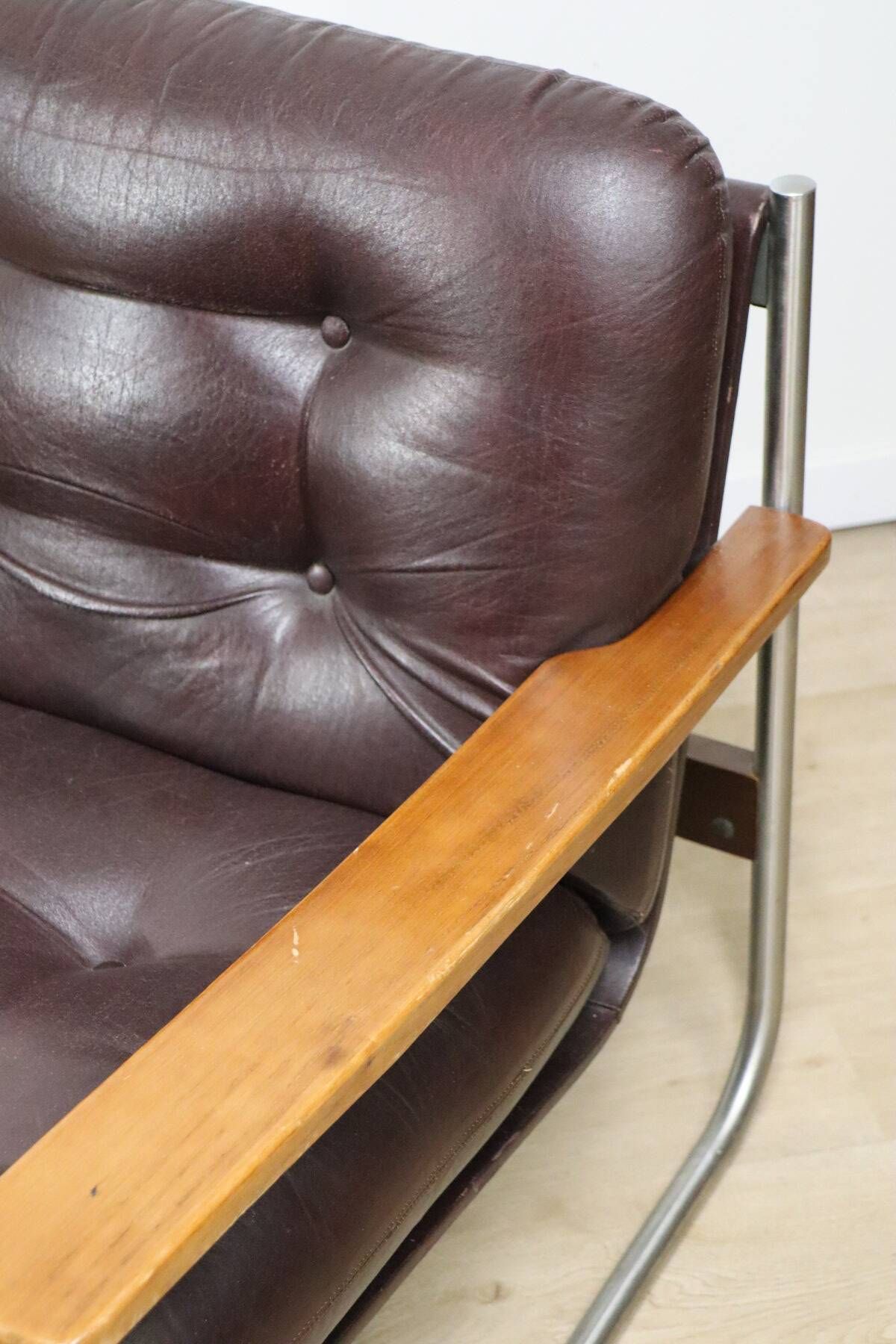Vintage Bauhaus style armchair in leatherette and metal, 1970