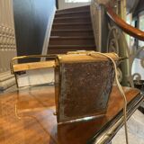 Table or desk lamp (gold & brown) JUMO, modernist design, ca 1945