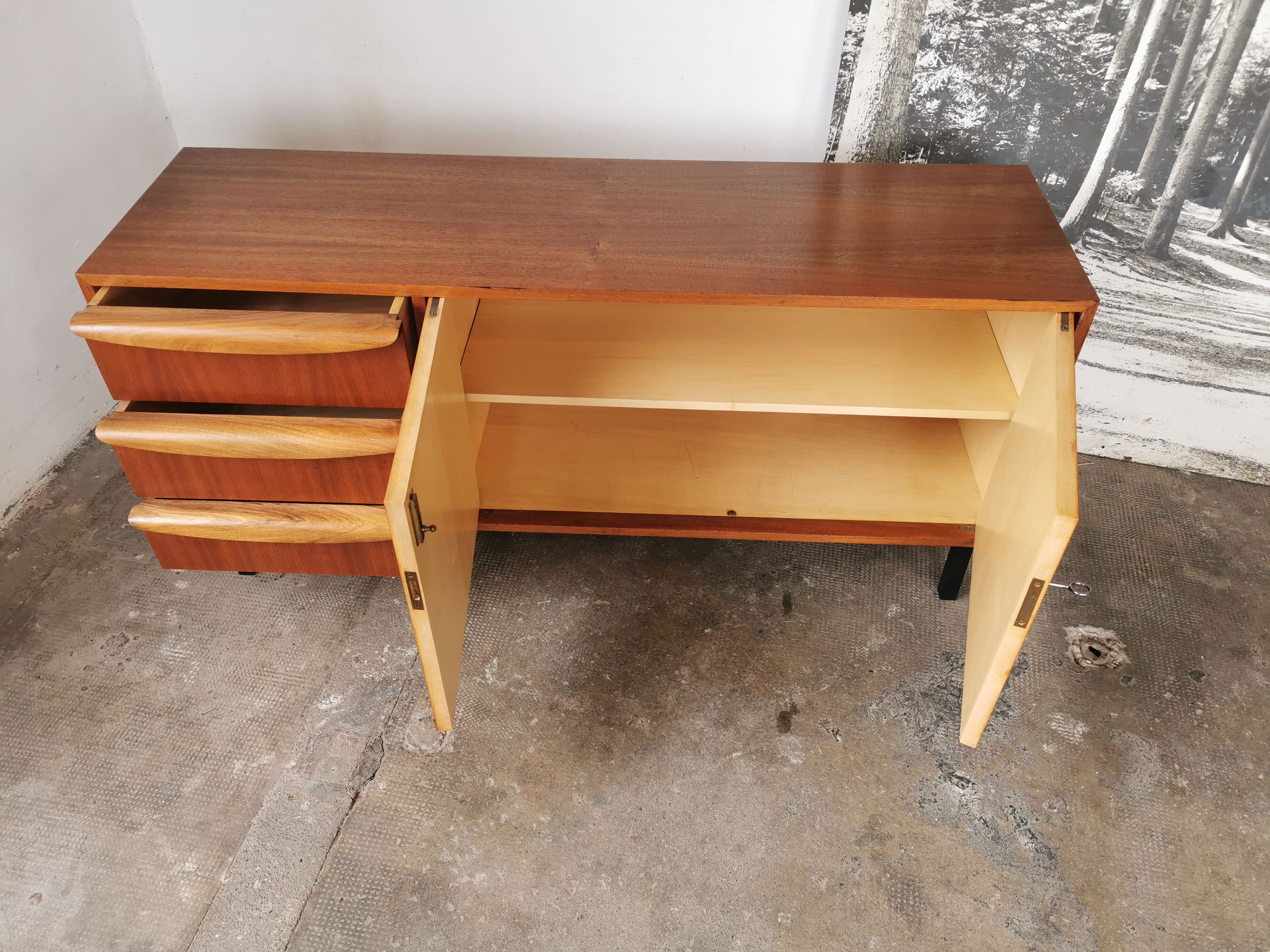 Sideboard teak and Scandinavian walnut