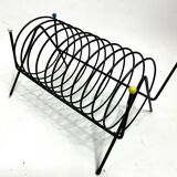 Porte-revues vintage en métal laqué noir – Design 1950s multicolore