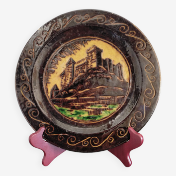 Vintage glazed terracotta dish from Daupiné Château decor