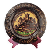 Vintage glazed terracotta plate from Dauphiné, Château decoration.