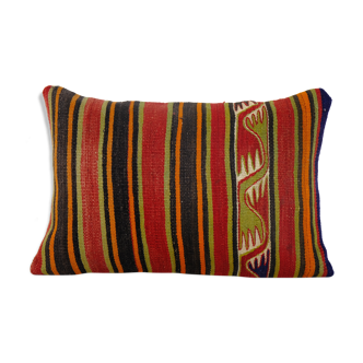 Striped Turkish Kilim Pillow Cover, Cottage Decor Kilim Lumbar Pillow Cover, Unique Patterned Throw