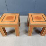 Pair of brass and burl wood side tables, 1980s