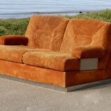Canapé orange cuir suédé et acier. Circa 1970