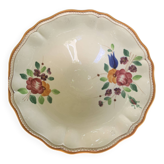 Coupe a fruits en faience avec des fleurs peintes a la main, ancienne