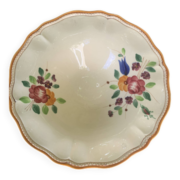 Earthenware fruit bowl with hand-painted flowers, old
