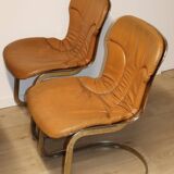 Series of 6 vintage Cidue Italy chairs in leather and metal, 1970s