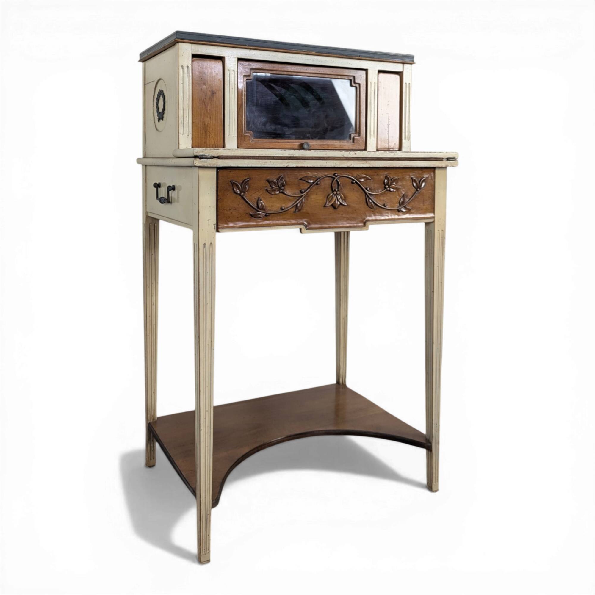 Lady Bonheur's desk, cerused and neo-rustic with highlights.