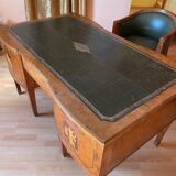 Antique Empire-style desk in burr veneer, green leather, with a dash.
