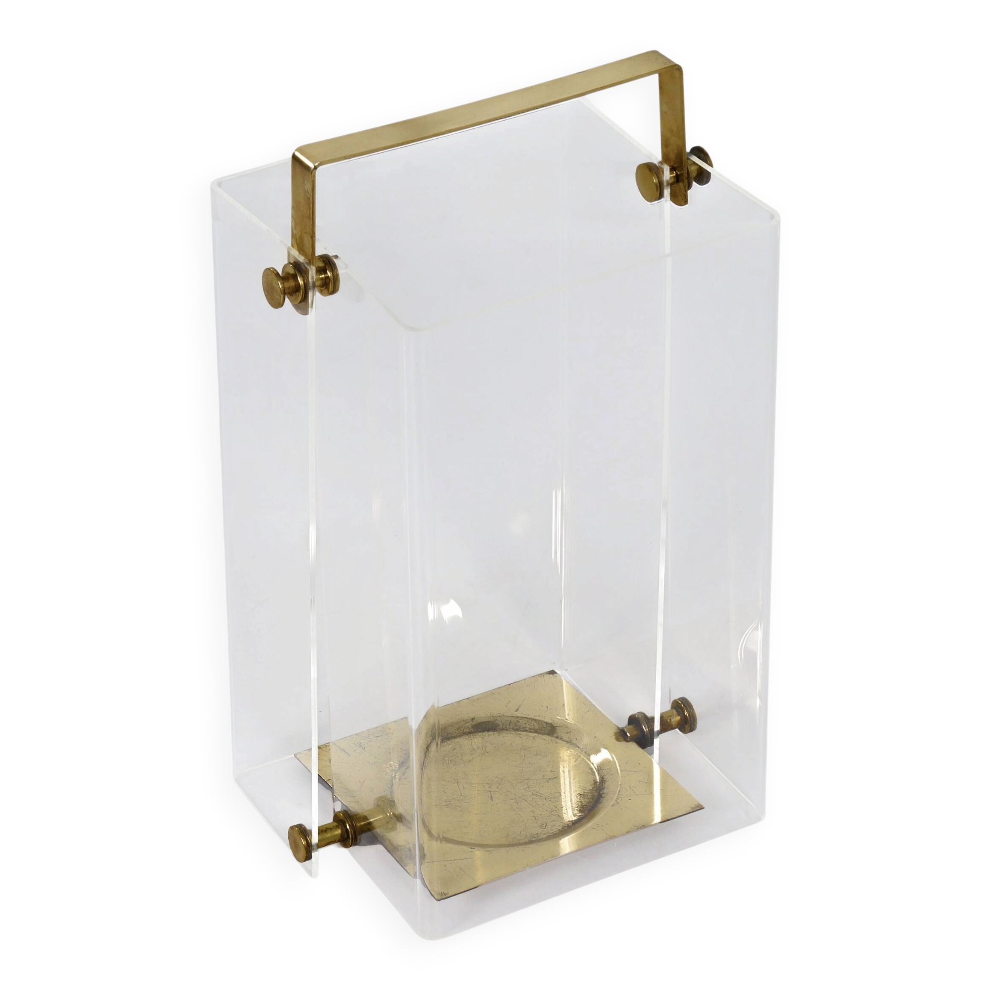 Hollywood Regency umbrella stand in acrylic and brass, 1980s – transparent design