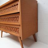 Commode bois et rotin vintage