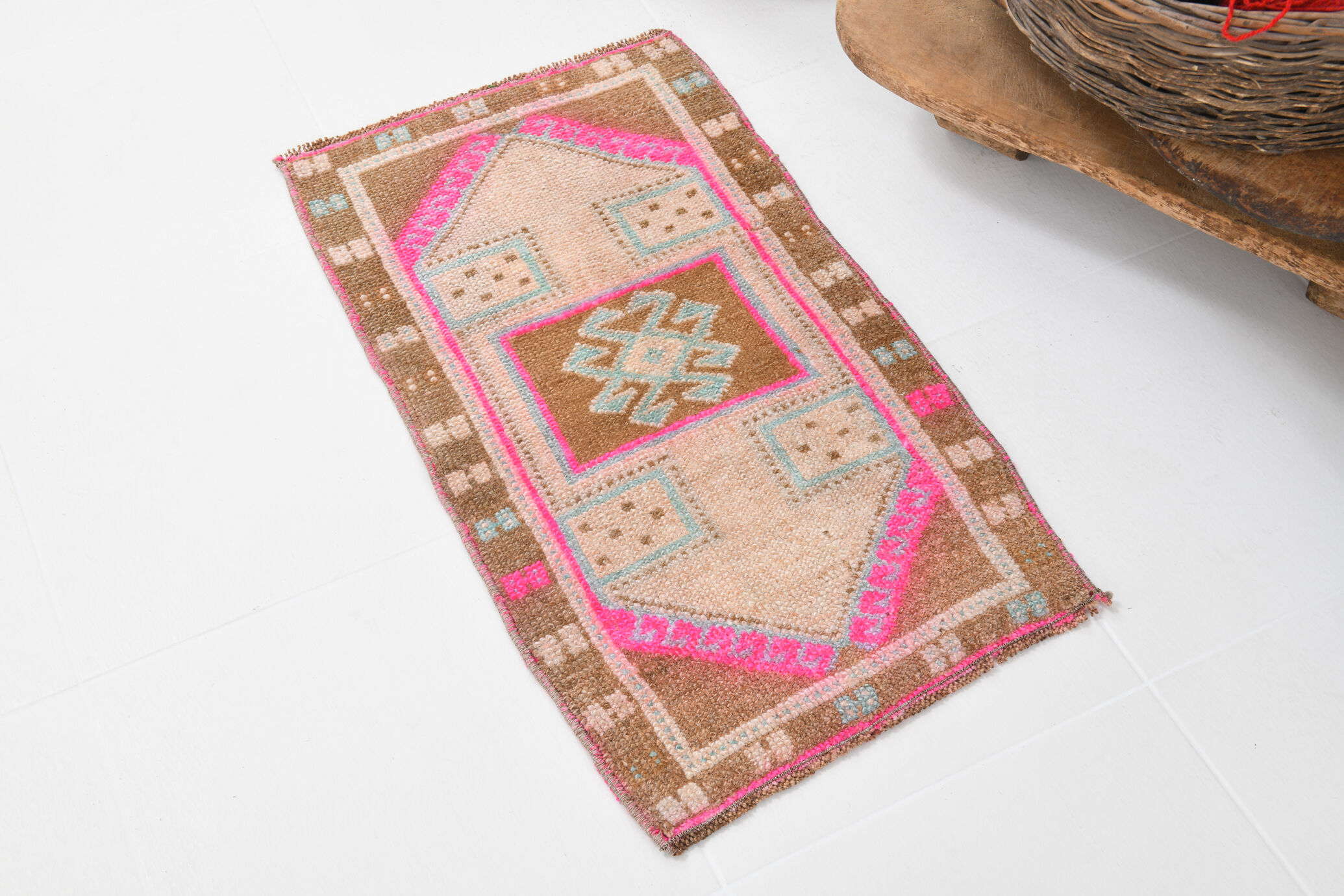 Handmade Wool İn Vintage Door Mat Rug