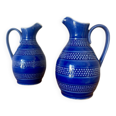 Ensemble de deux petits pichets 33 cl en céramique bleue