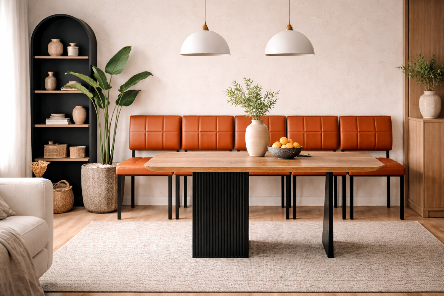 Set of 5 faux leather armchairs in fawn from the 1950s.