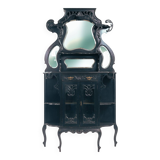 Arts crafts parlour glass display cabinet black ebonised chippendale england