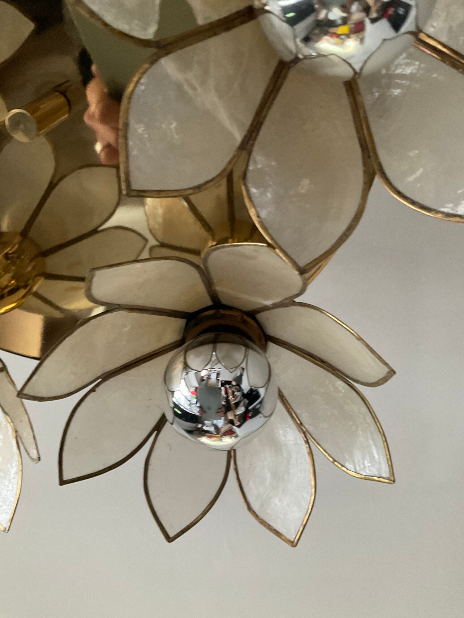 Vintage ceiling lamp in brass and mother-of-pearl 60s-70s