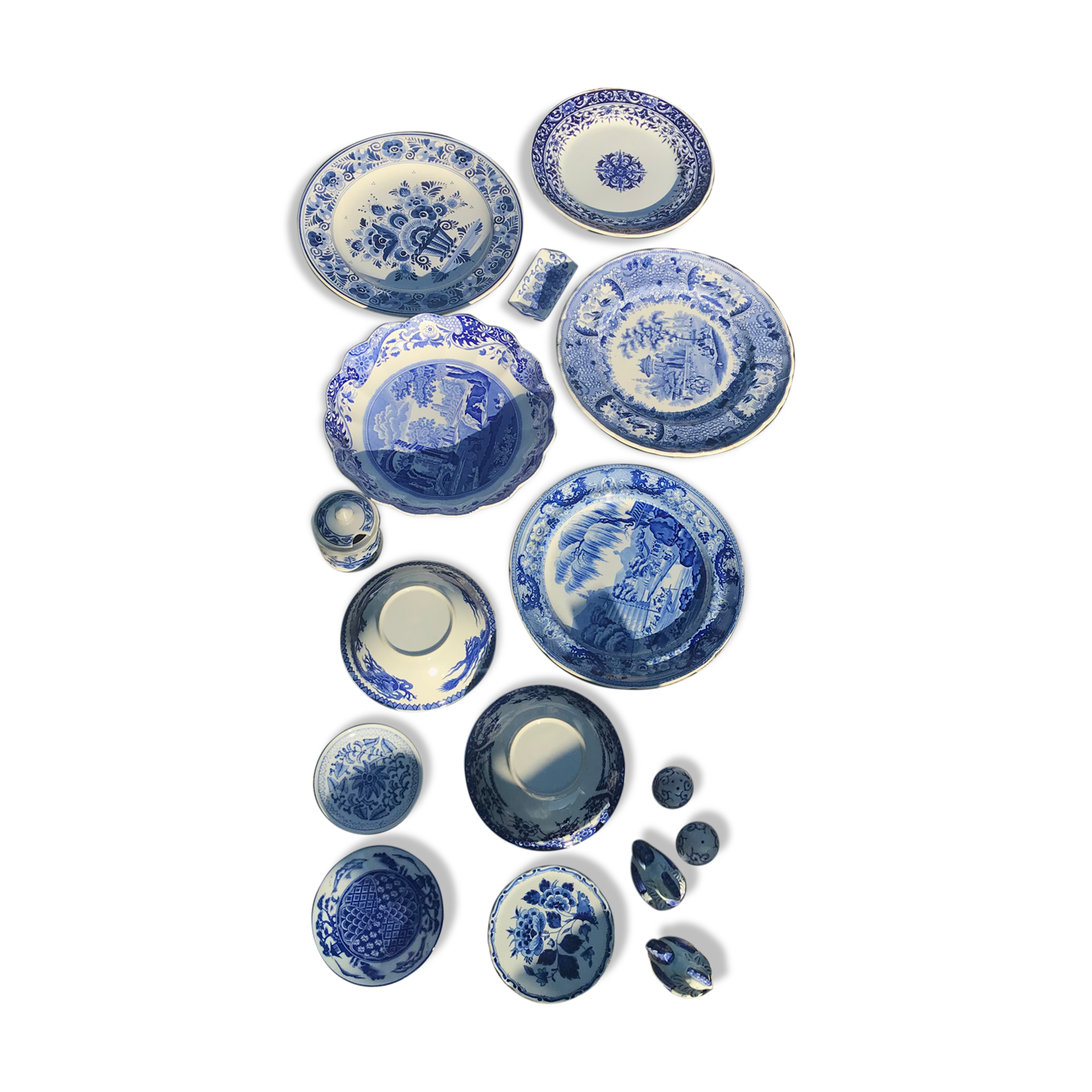 Lot of crockery in white-blue