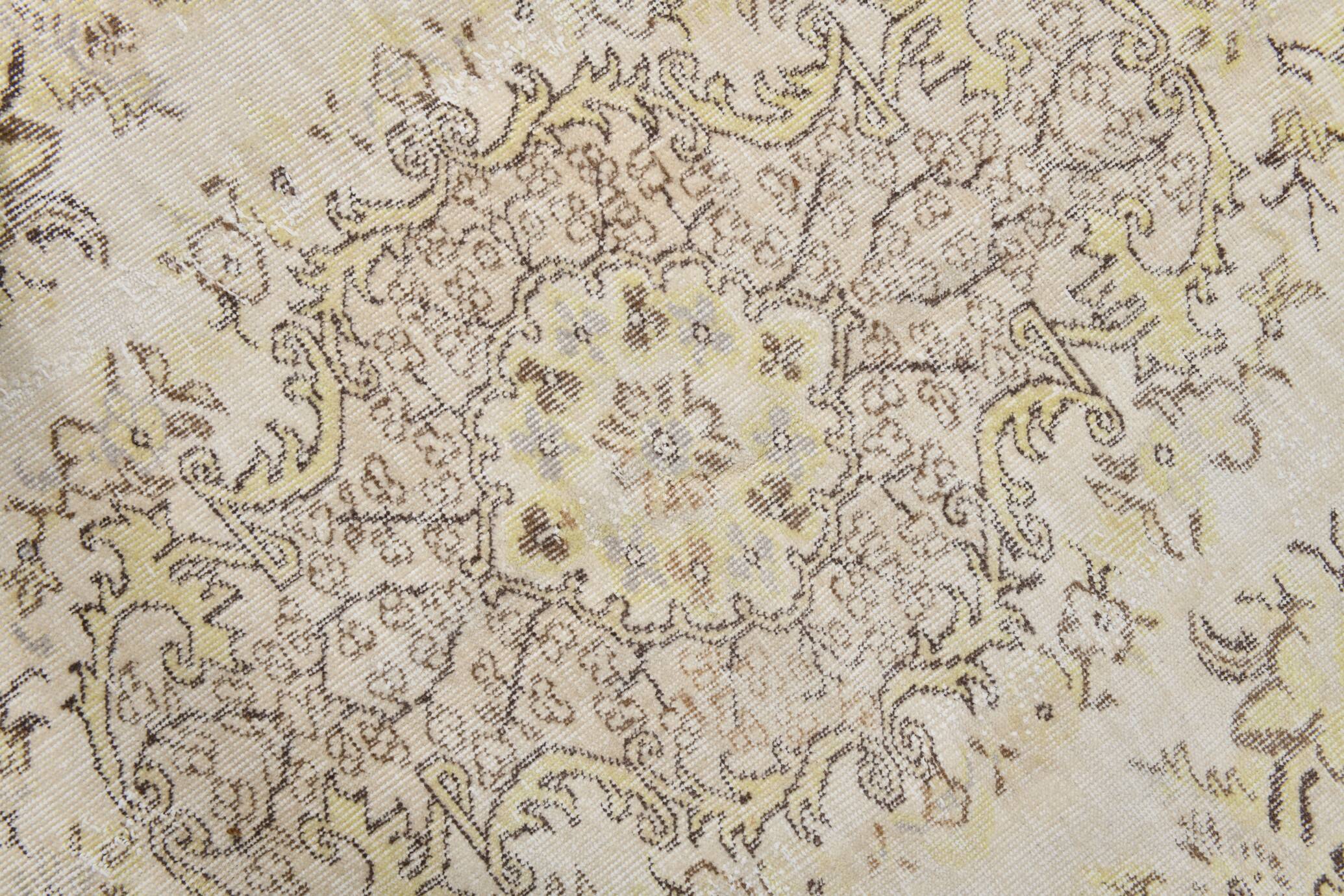 6x9 Vintage Ivory & Pastel Yellow Handmade Wool Persian Area Rug,169x259 Cm