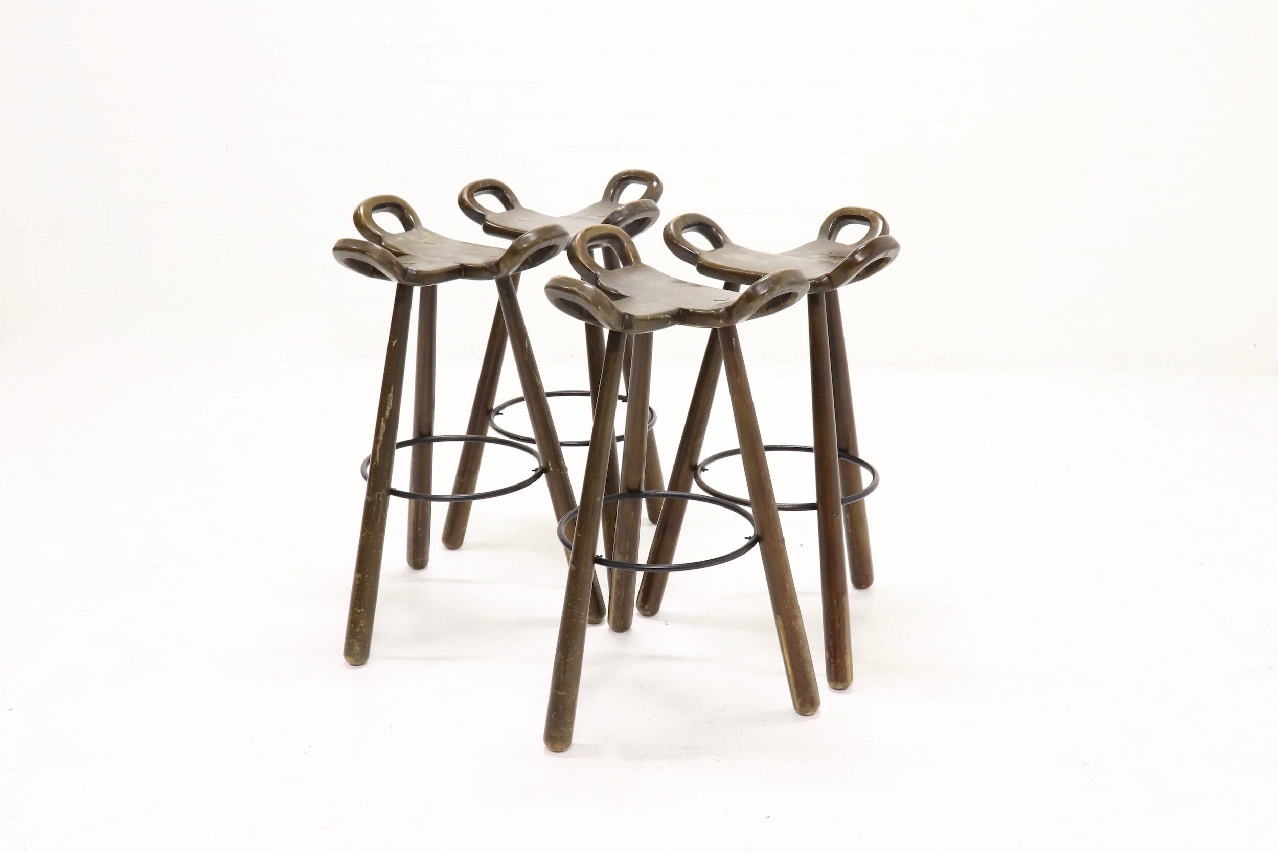 Set of 4 brutalist spanish marbella bar stools, 1950