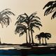 Tableau aquarelle bichrome signé « crépuscule sur le Nil »