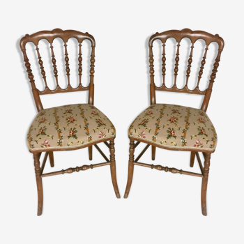 Pair of Napoleon III wooden chairs and canvases