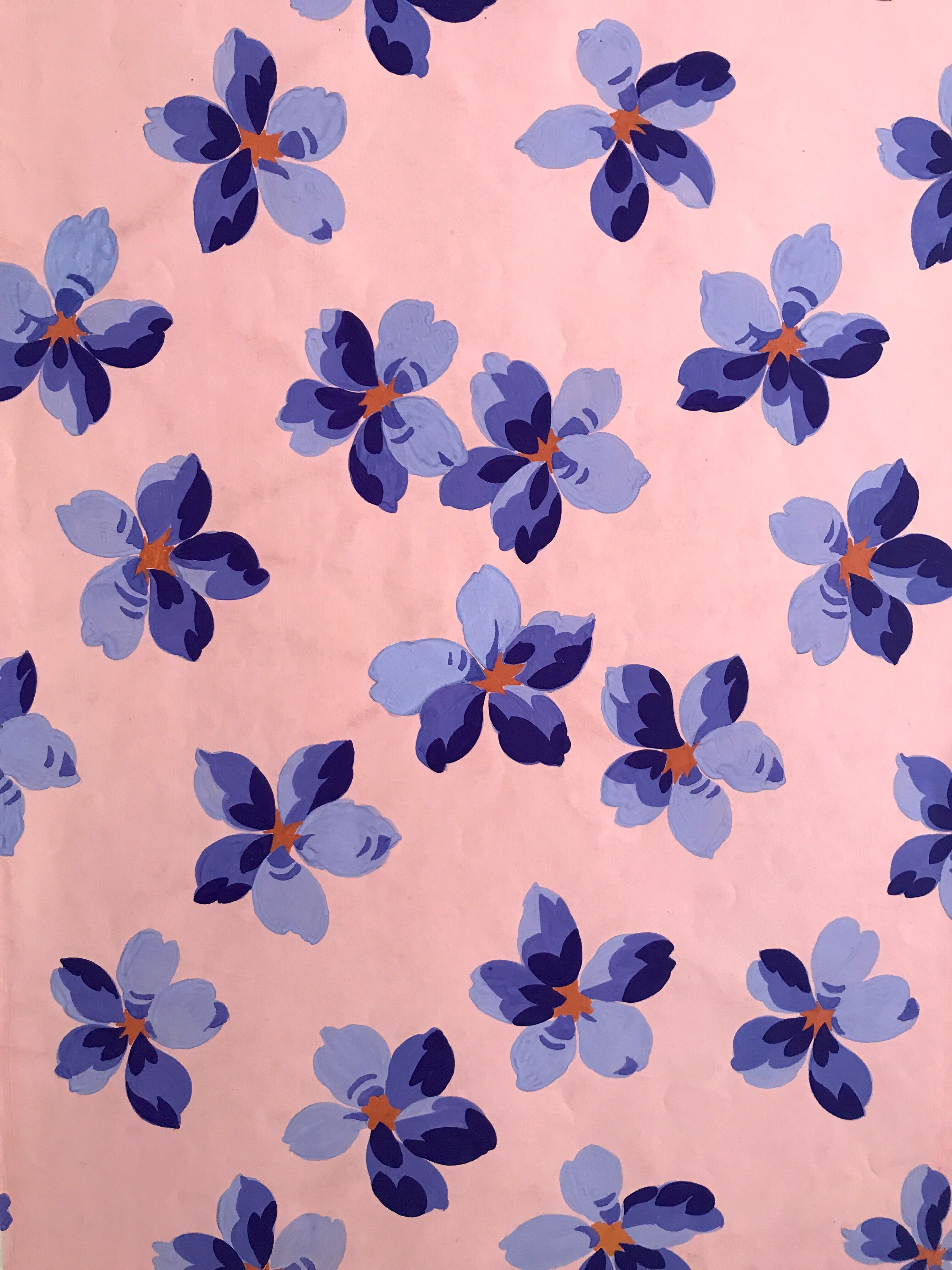 Original gouache on paper from Editions JEHLEM, floral decoration (purple), twentieth century, Paris