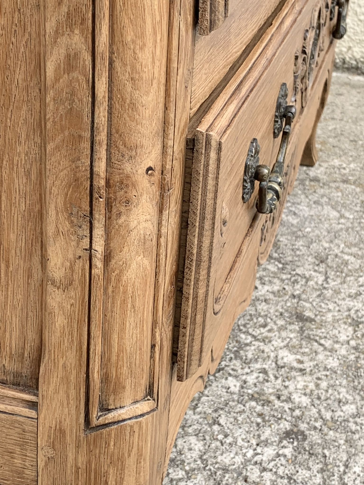 Louis XV style chest of drawers, solid raw oak, 1920.
