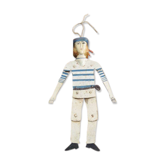 Old Articulated Sailor Doll in Painted Sheet Metal