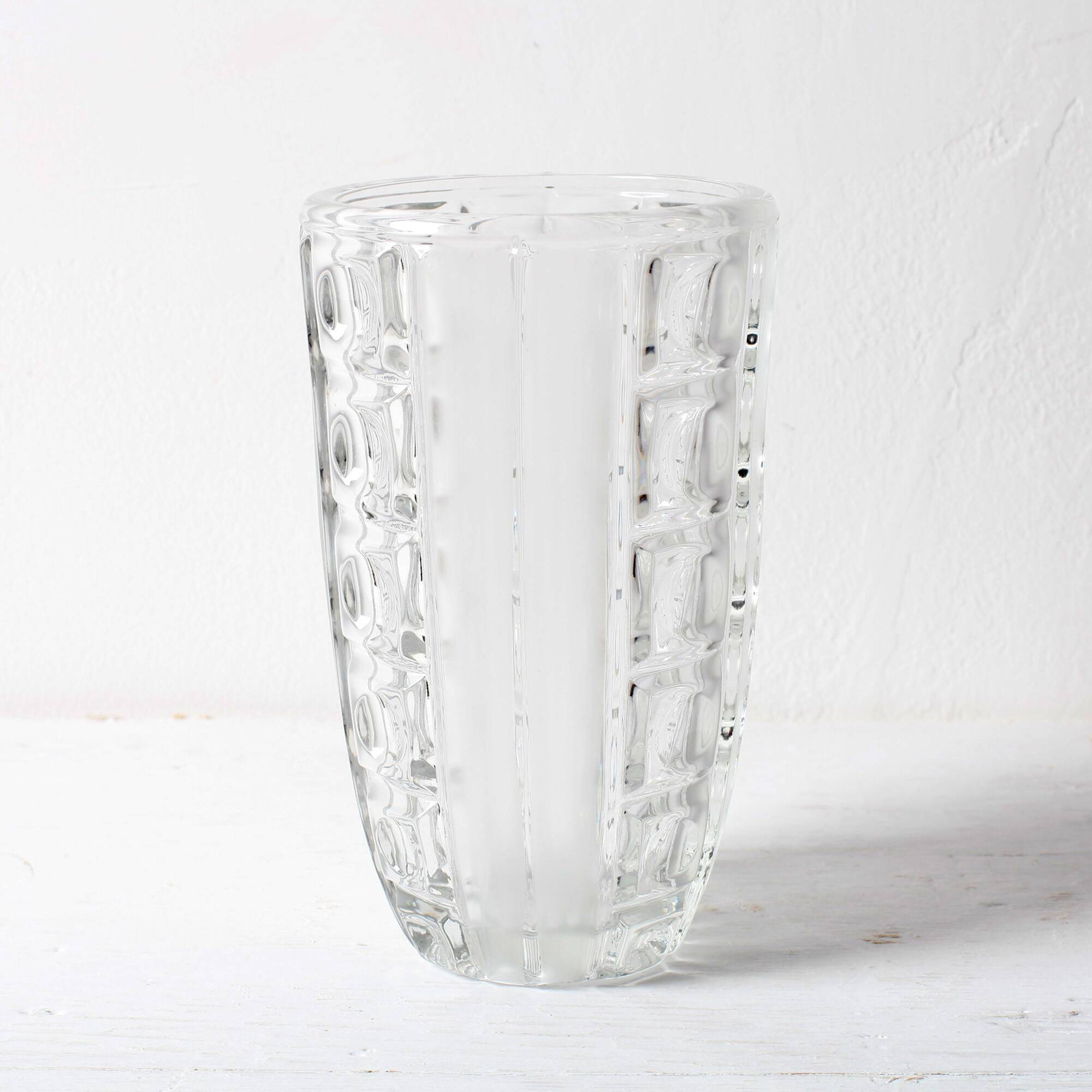 Vintage Clear Pressed Glass Vase / Bohemia Glass / 1950s
