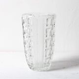 Vintage Clear Pressed Glass Vase / Bohemia Glass / 1950s