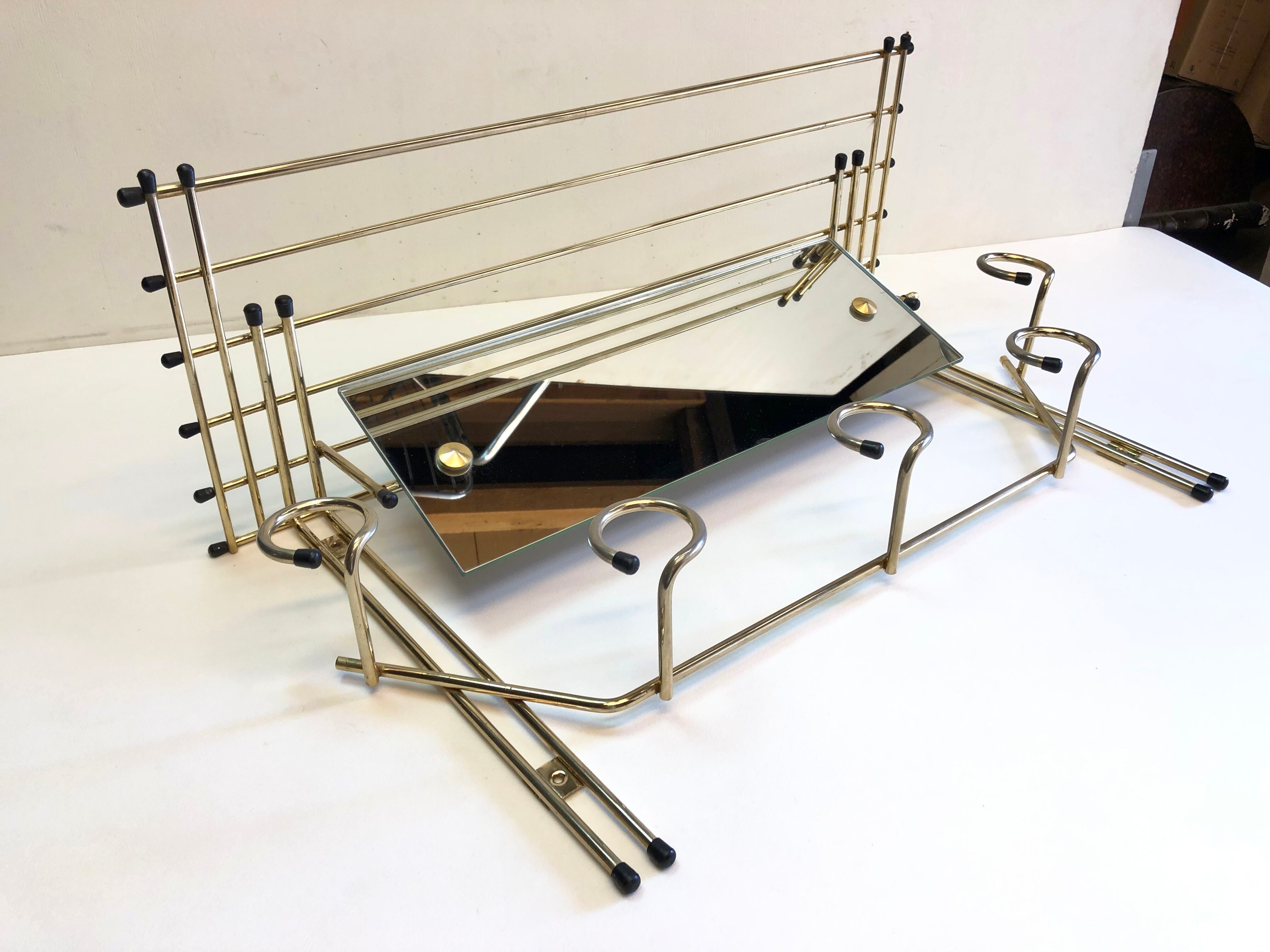 Galvano brass swivel mirror coat rack 1963