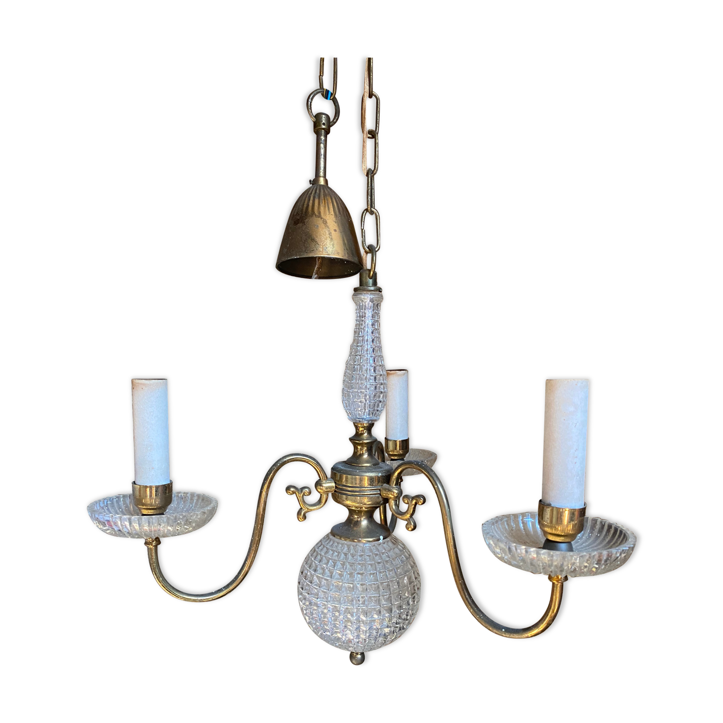 Glass and brass chandelier