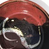 Artisanal sandstone dish signed Guibert red brown decorated