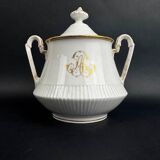 Large 19th century Paris porcelain sugar bowl with ARJ gold monogram