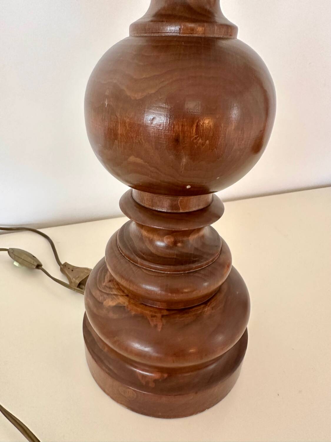 Turned wood and velvet lamp