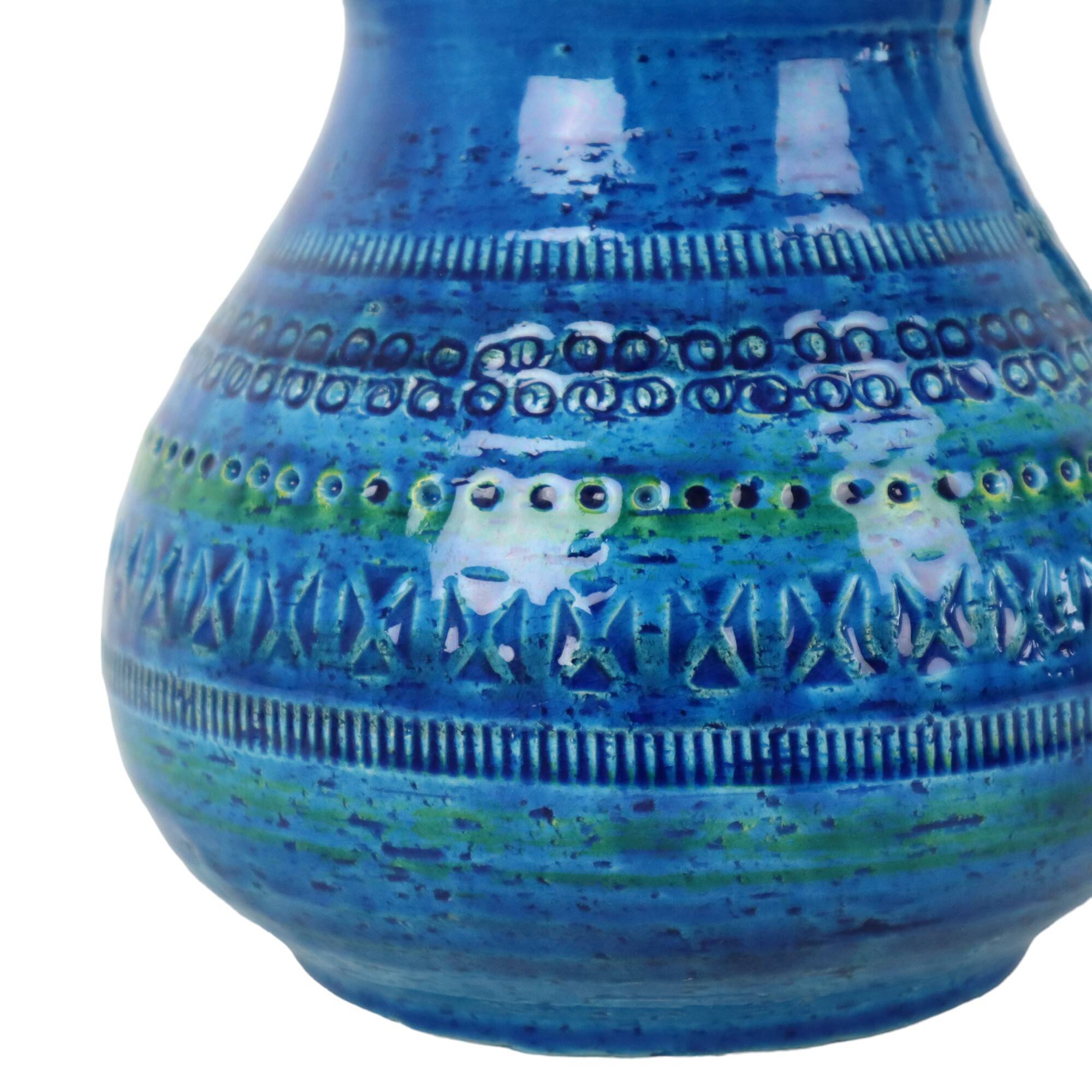 Vase Bitossi Aldo Londi, cruche à oreilles, faïence bleue de Rimini, Italie, années 60