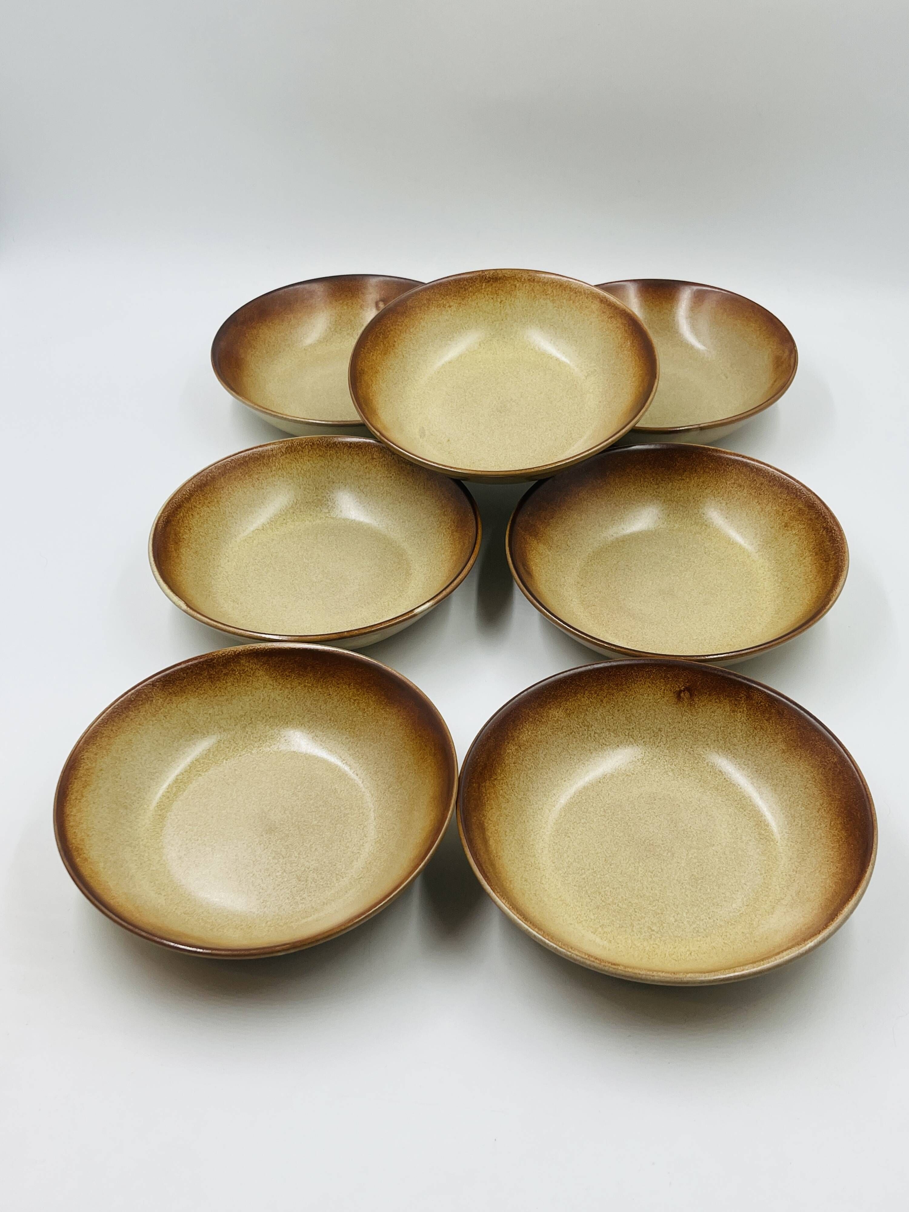 Lot 7 Flamed Stoneware Soup Plates 1970