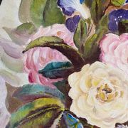 Oil painting bouquet of flowers in a vase.
