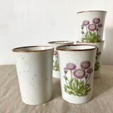 5 tasses à thé en grès fleuris vintage