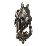 Antique style door knocker/knocker. Horse head/Horseshoe. Cast iron with old gold patina