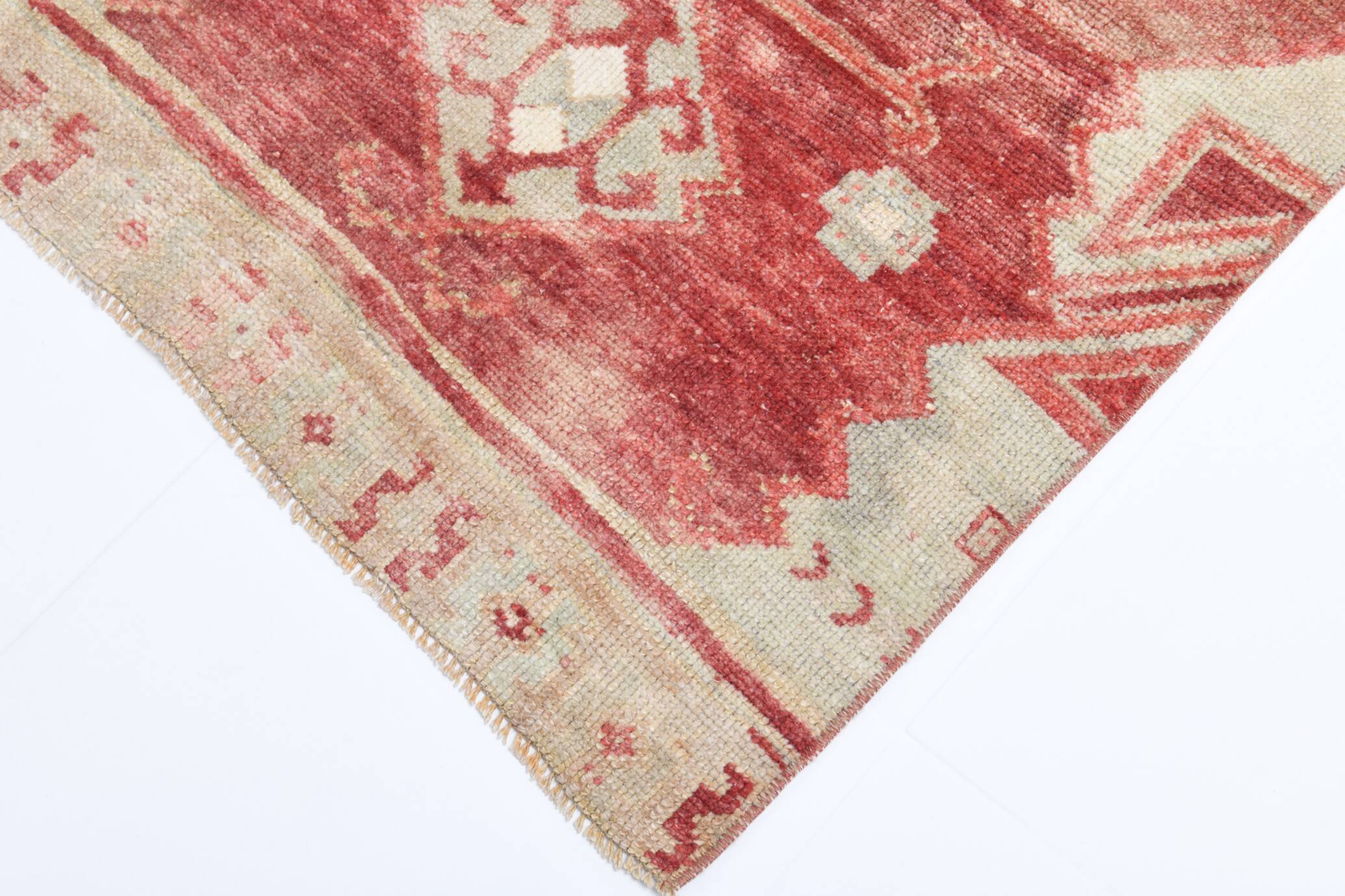 3x9 Red & Beige Geometric Pattern Persian Runner Rug, 80x280Cm