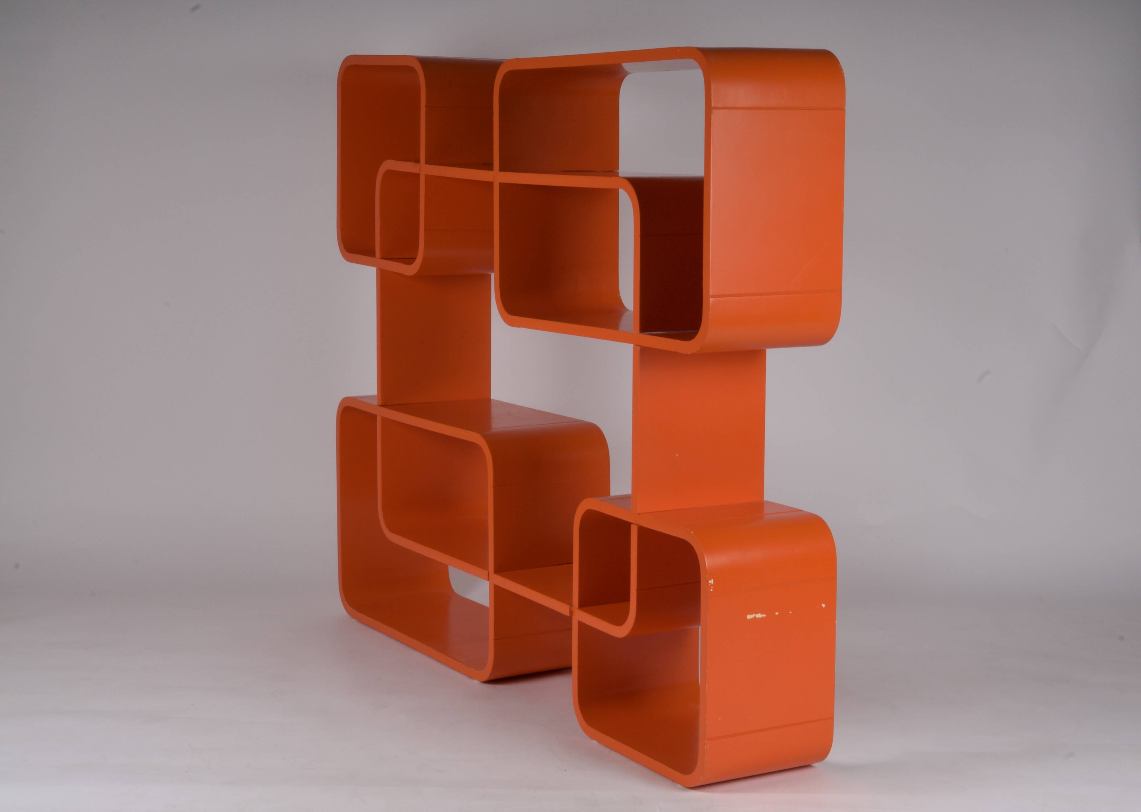 Bibliothèque bois orange space age 1970 années 70 pop