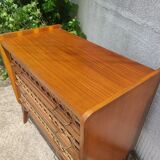 Vintage chest of drawers in wood and rattan