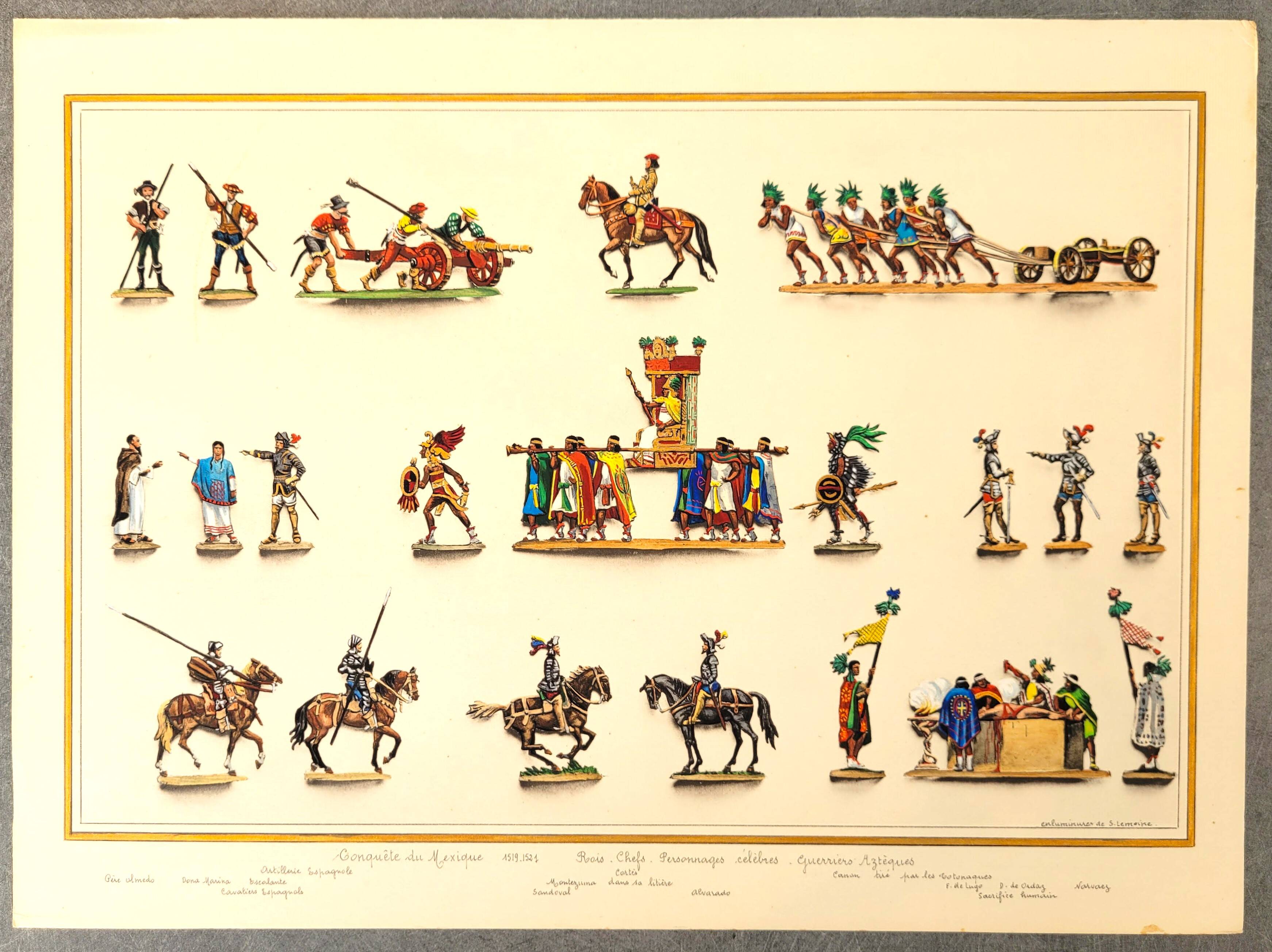 Set of 3 illuminated plates by S. Lemoine